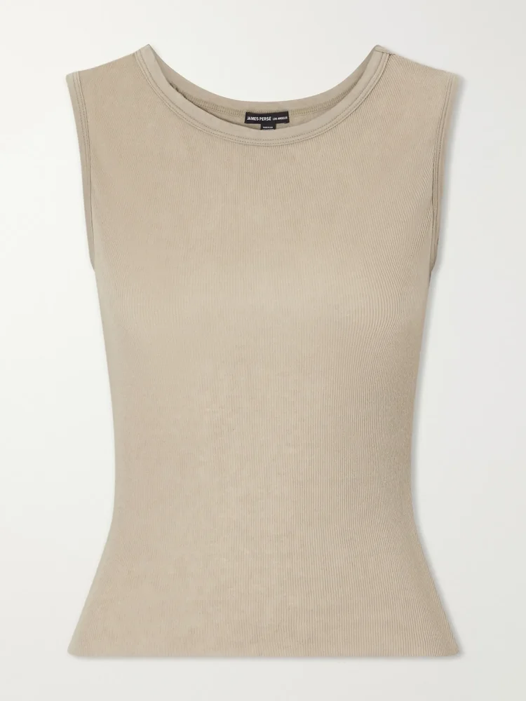 Ribbed cotton and cashmere-blend tank