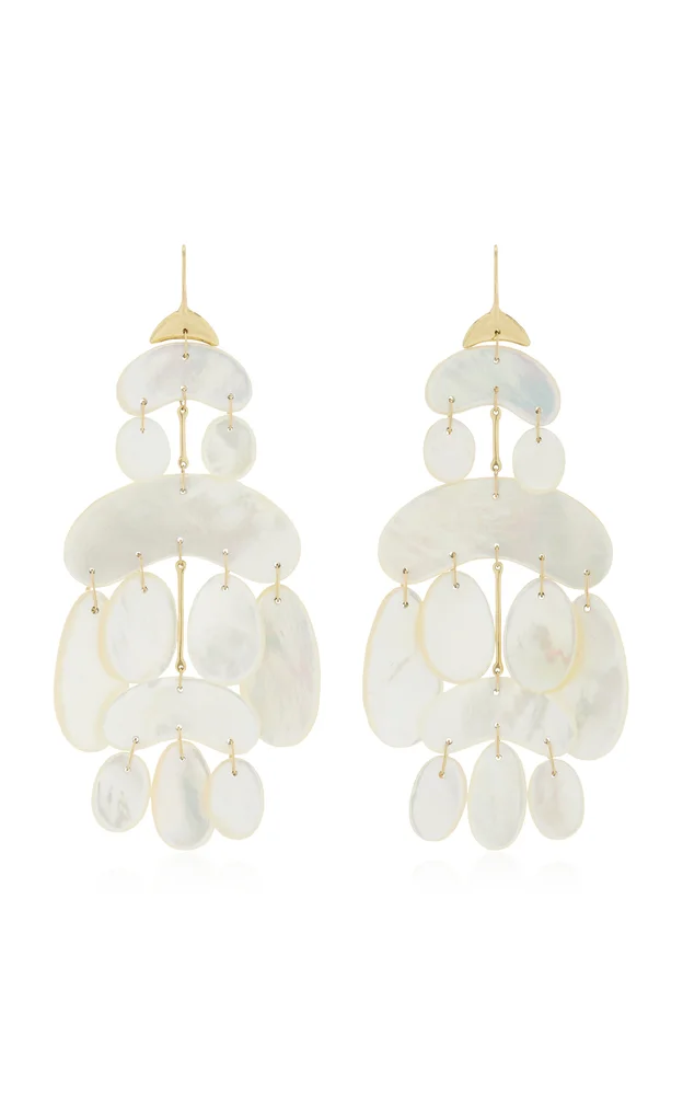 18K Yellow Gold Mother of Pearl Chandelier Earrings