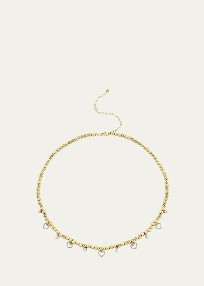 14K Diamond Heart and Pearl Charm Necklace