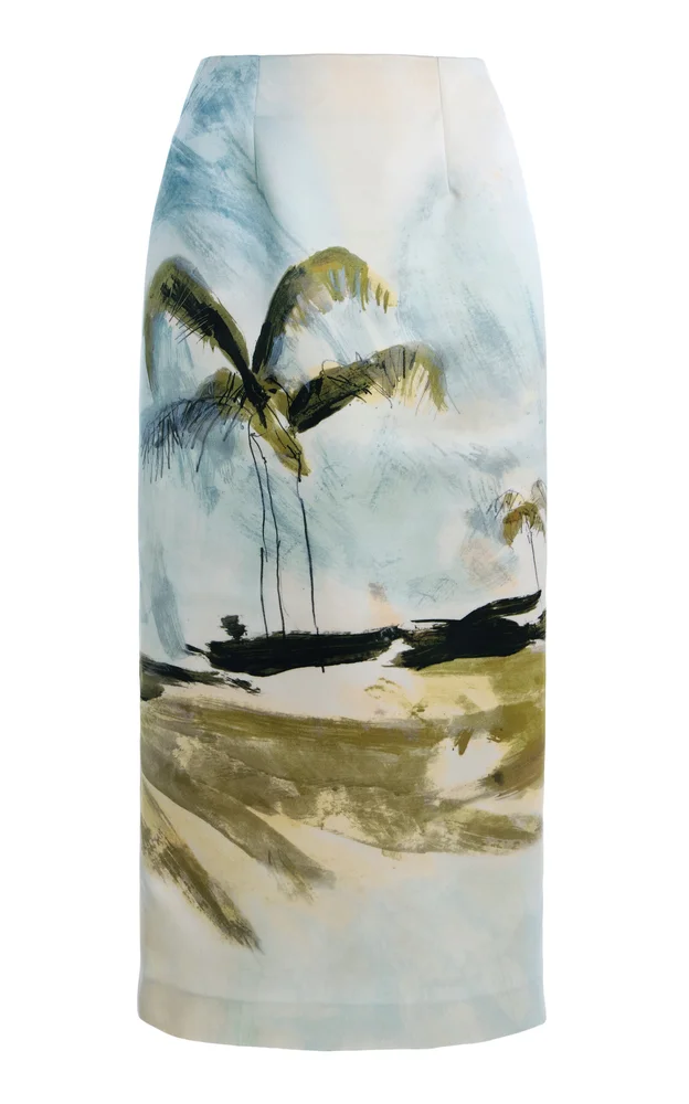 Printed Satin Midi Pencil Skirt