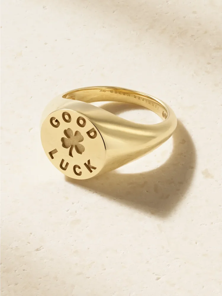 Good Luck & Clover 18-karat gold signet ring