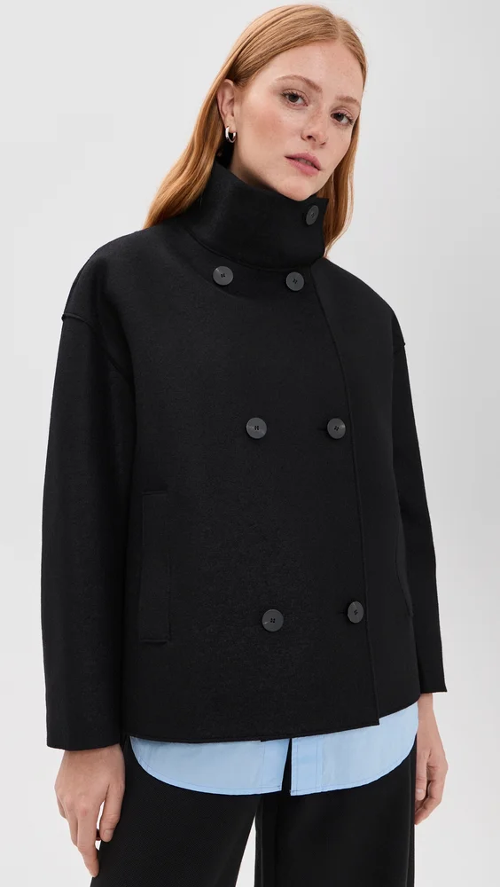 Oversized Pressed Wool Funnel Jacket