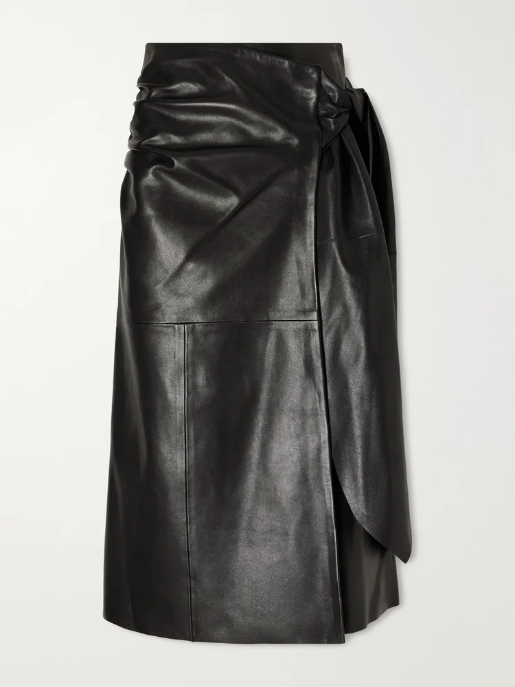 Viret knotted paneled leather midi skirt