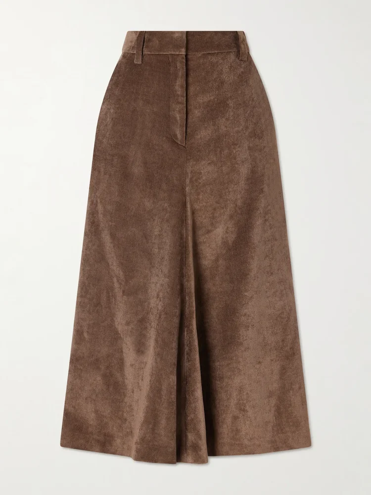 Embellished corduroy midi skirt