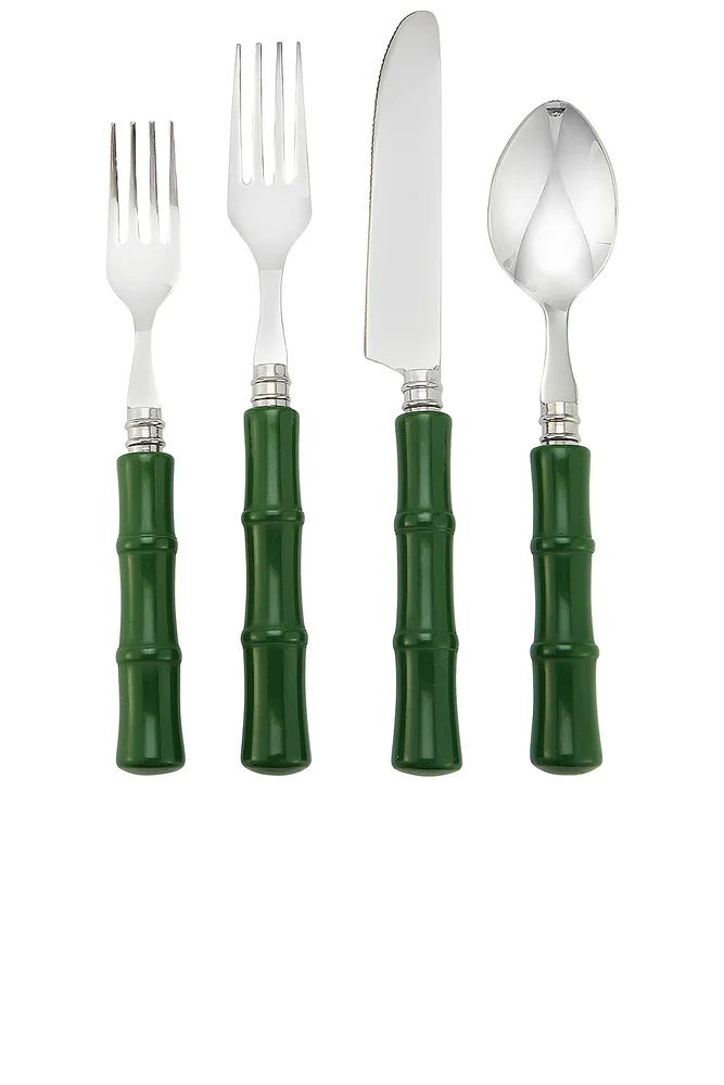 Green Resin Bamboo Flatware Set