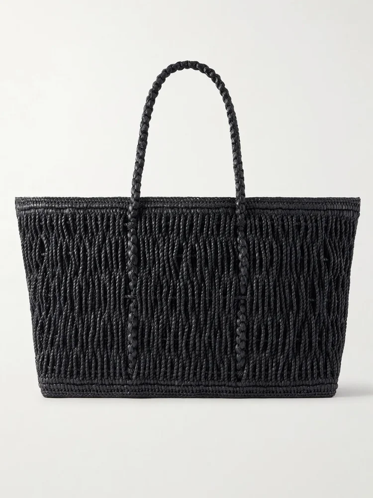 Georgica leather-trimmed raffia tote bag