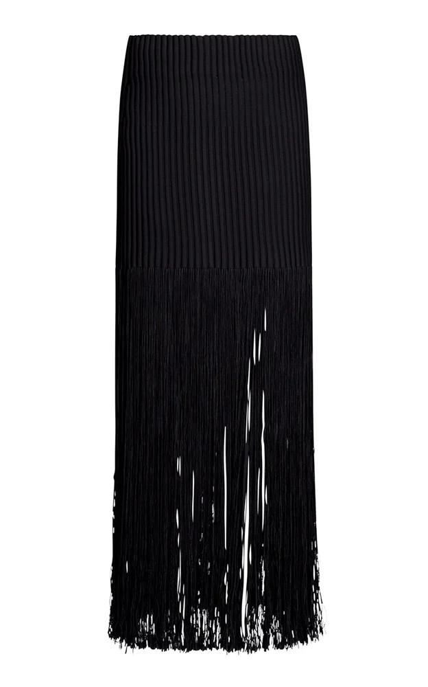 Fringed Knit Maxi Skirt