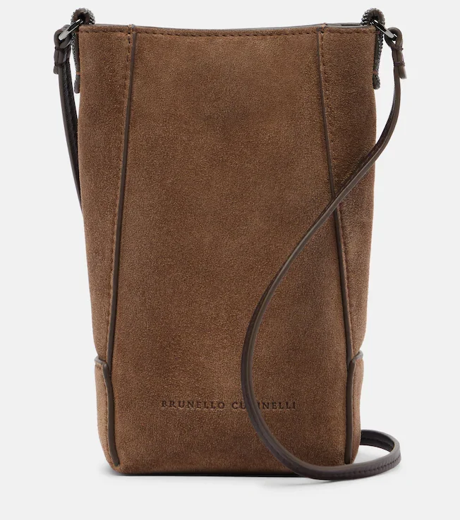 Duo Mini Monili suede phone pouch