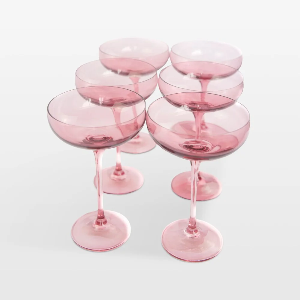 Rose Colored Champagne Coupe Stemware, Set of 6