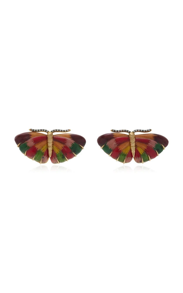 18K Yellow Gold Marquetry Wood Earrings