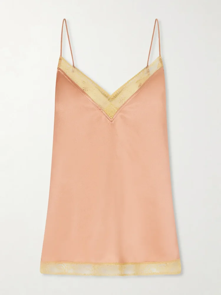 Instant lace-trimmed silk-satin camisole