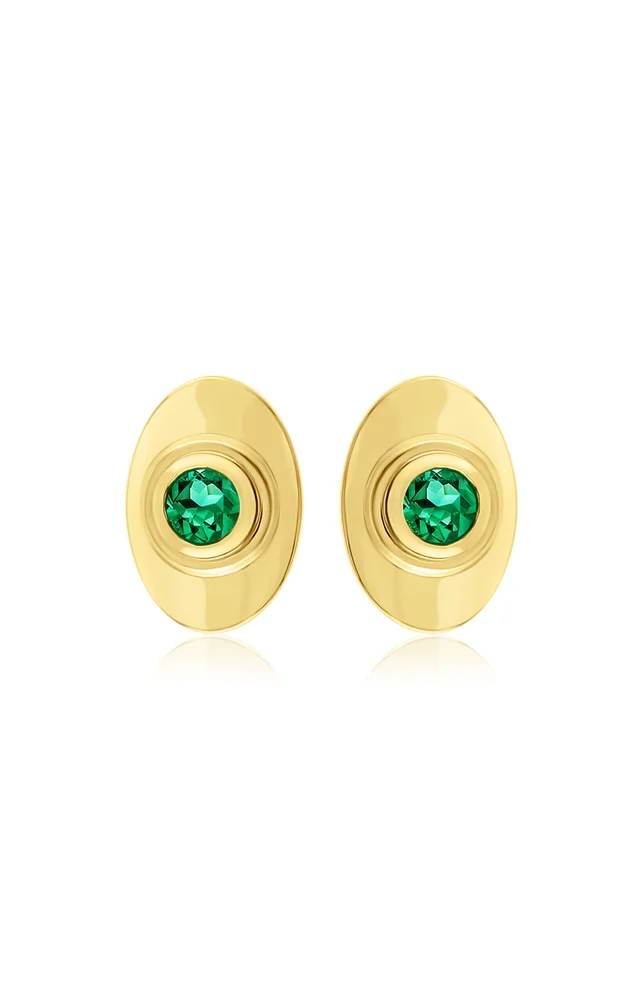 Sagesse Bezel 18K Yellow Gold Emerald Stud Earrings