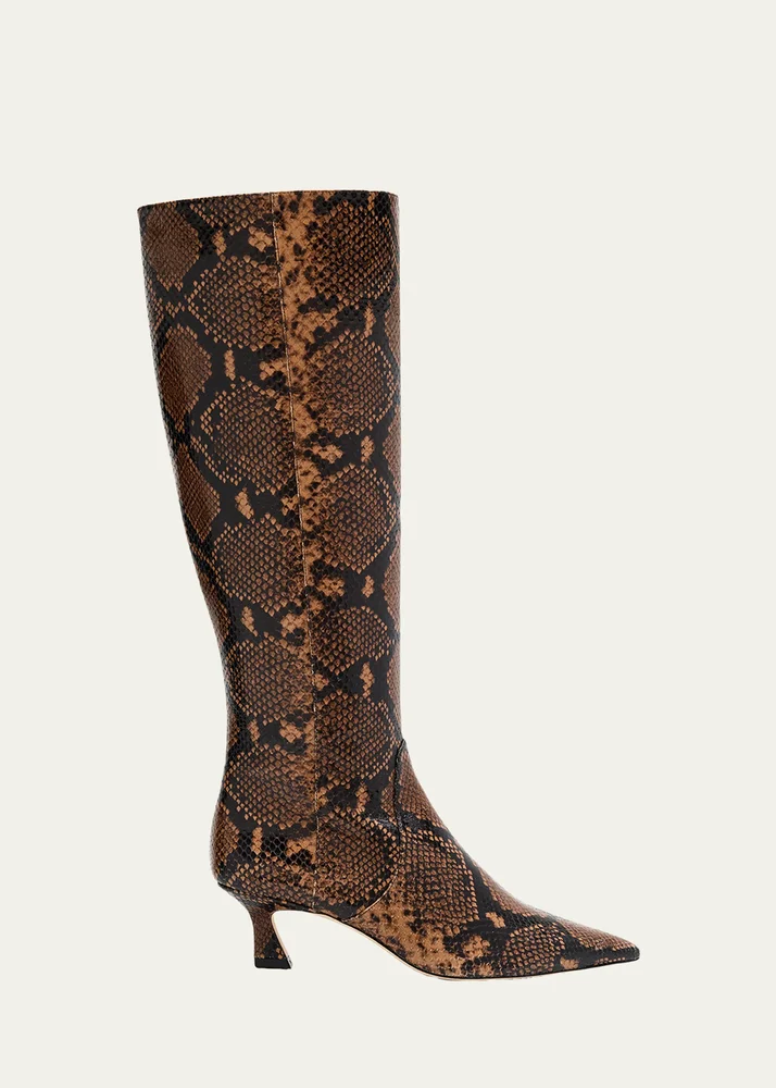 50mm Vinnie Snake-Printed Leather Knee-High Boots