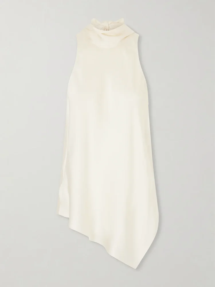 Scarf-detailed silk-satin turtleneck blouse