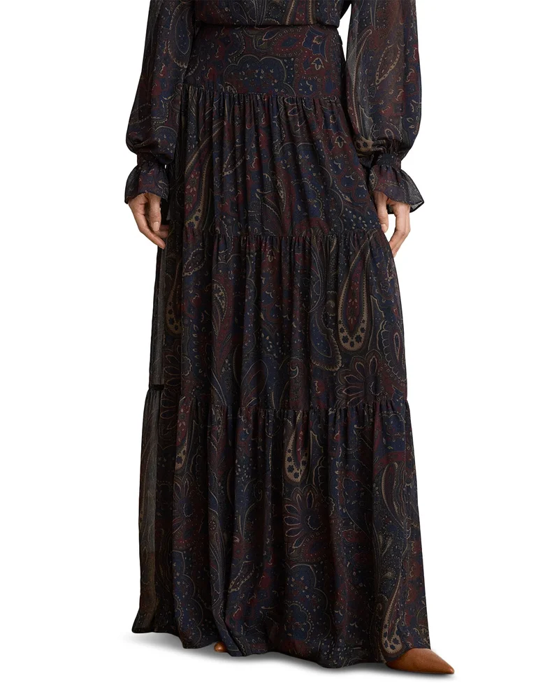 Paisley Print Georgette Tiered Maxi Skirt