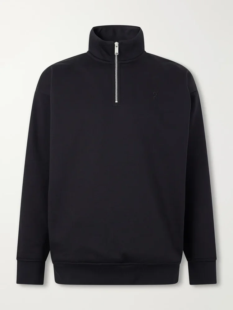 Club Collective Logo-Embroidered Cotton-Blend Jersey Half-Zip Sweater