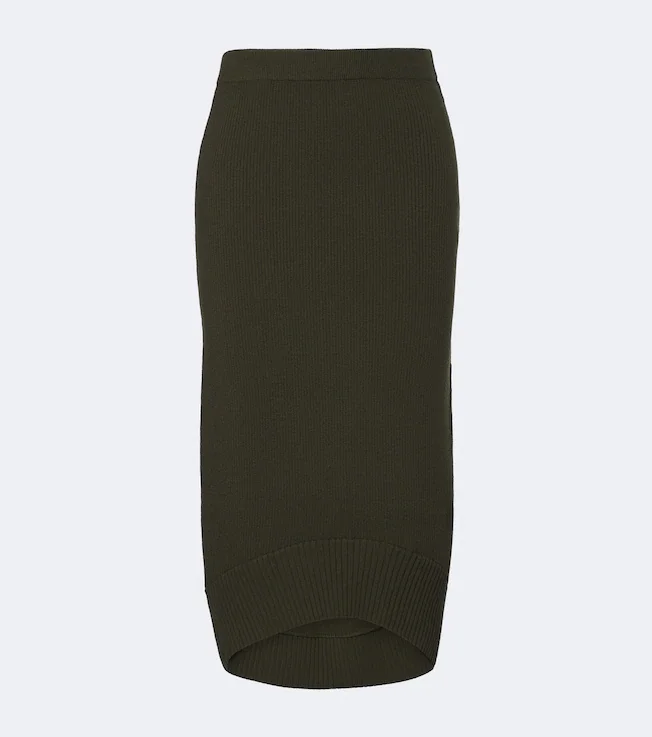 Ribbed-knit wool midi skirt