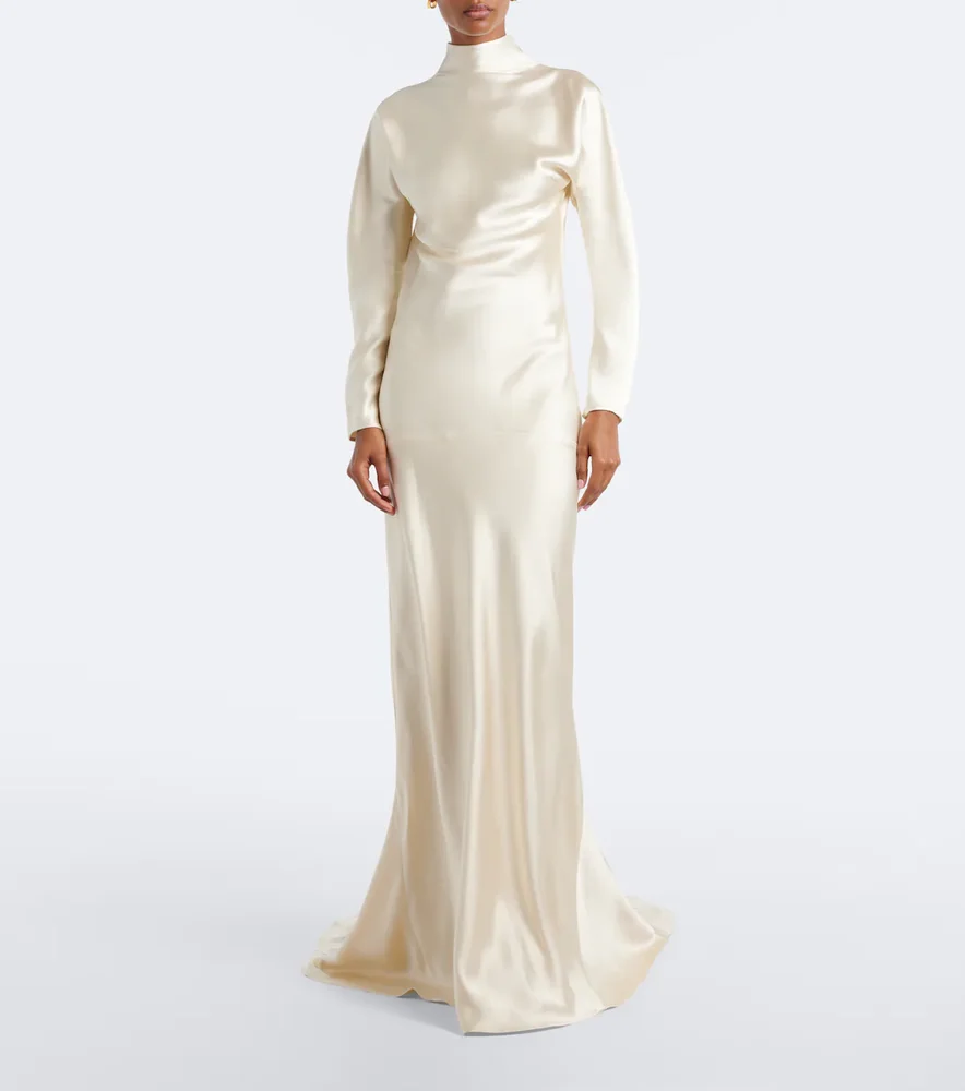 Bridal draped satin gown