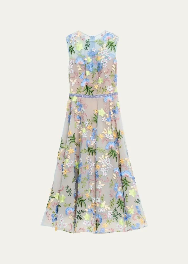 Saba Beaded Floral Applique Midi Dress