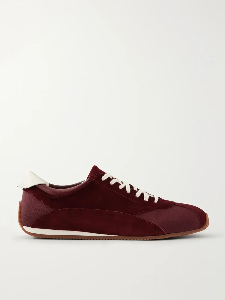 Berenices leather-trimmed suede and canvas sneakers