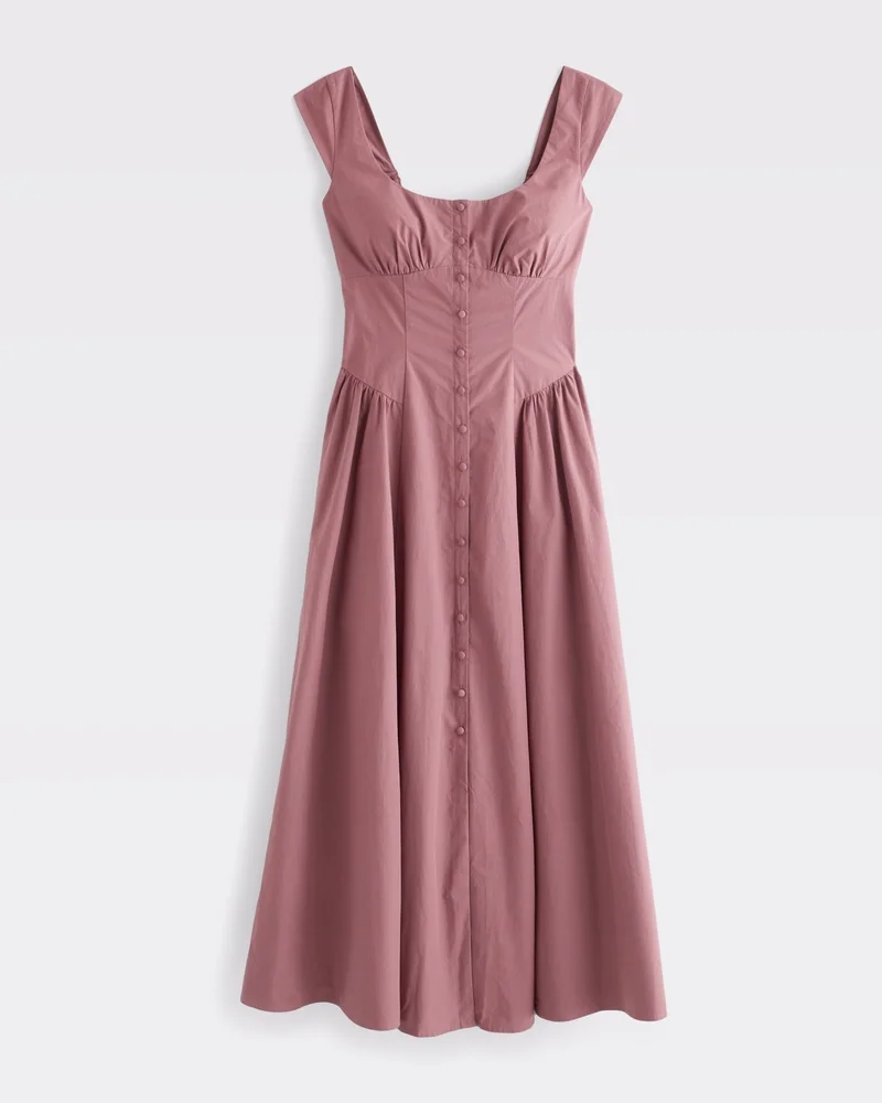100% Cotton A&F Dylan Bra-Free Cap-Sleeve Midi Dress