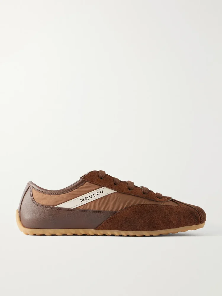 Boxe leather-trimmed suede sneakers