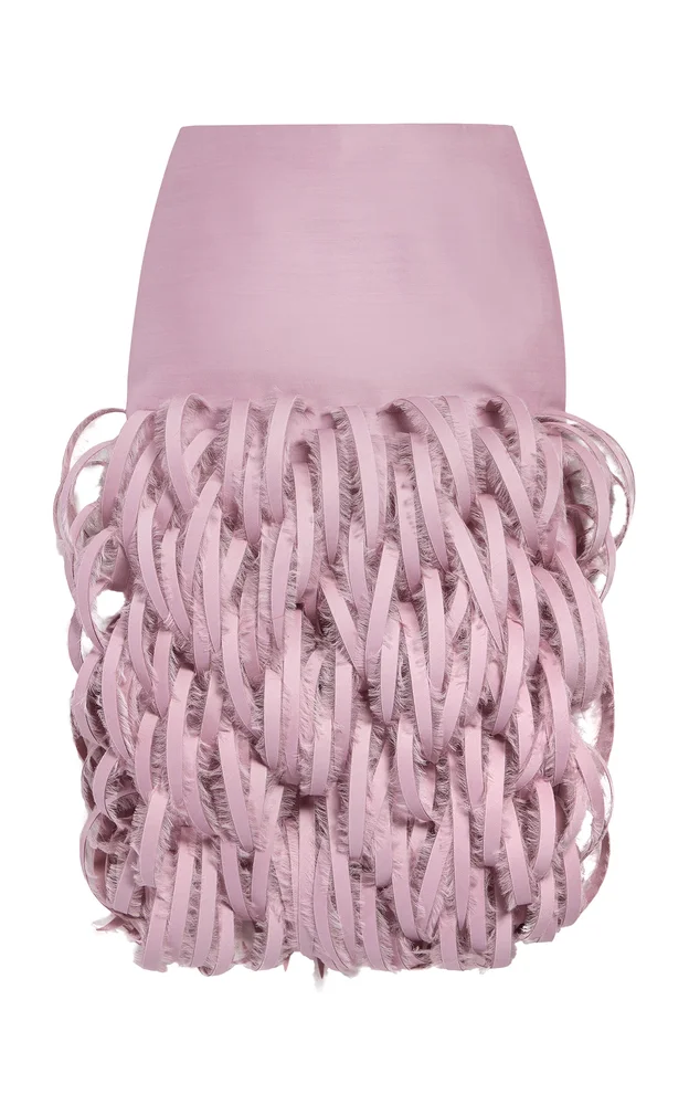 Feather-Embroidered Midi Skirt