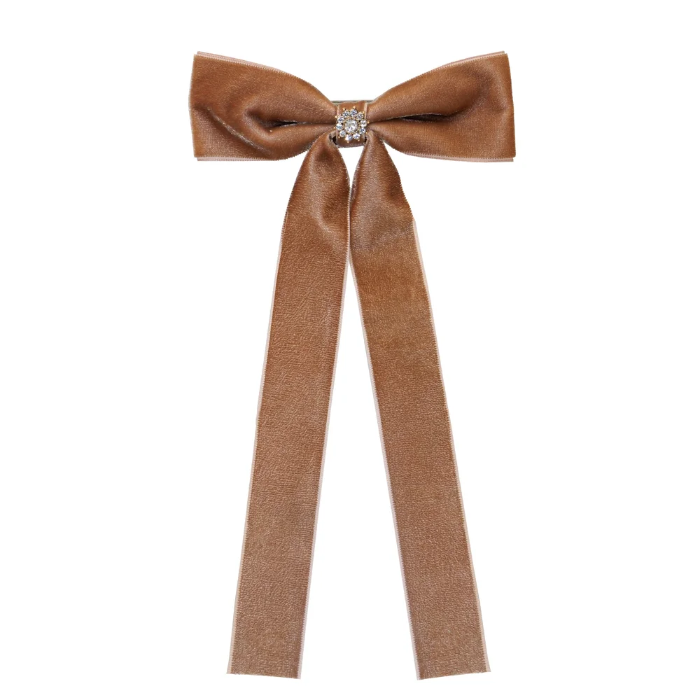 Iconic Velvet Bow Barrette in Mocha Mousse