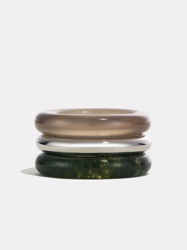 Stone Trilogy Stack | Moss Agate & Grey Agate