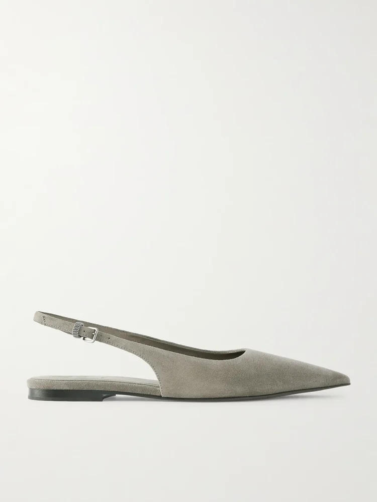 Embellished suede slingback flats