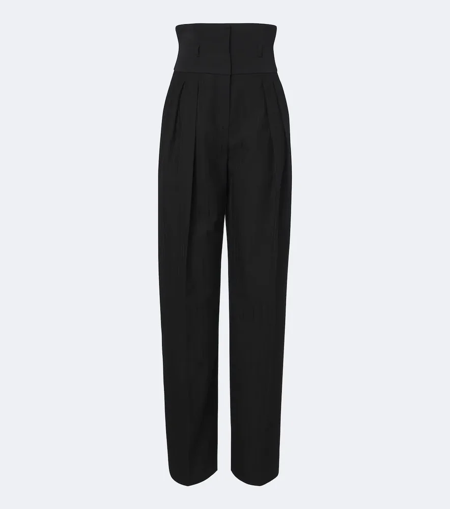 Pinstripe virgin wool wide-leg pants