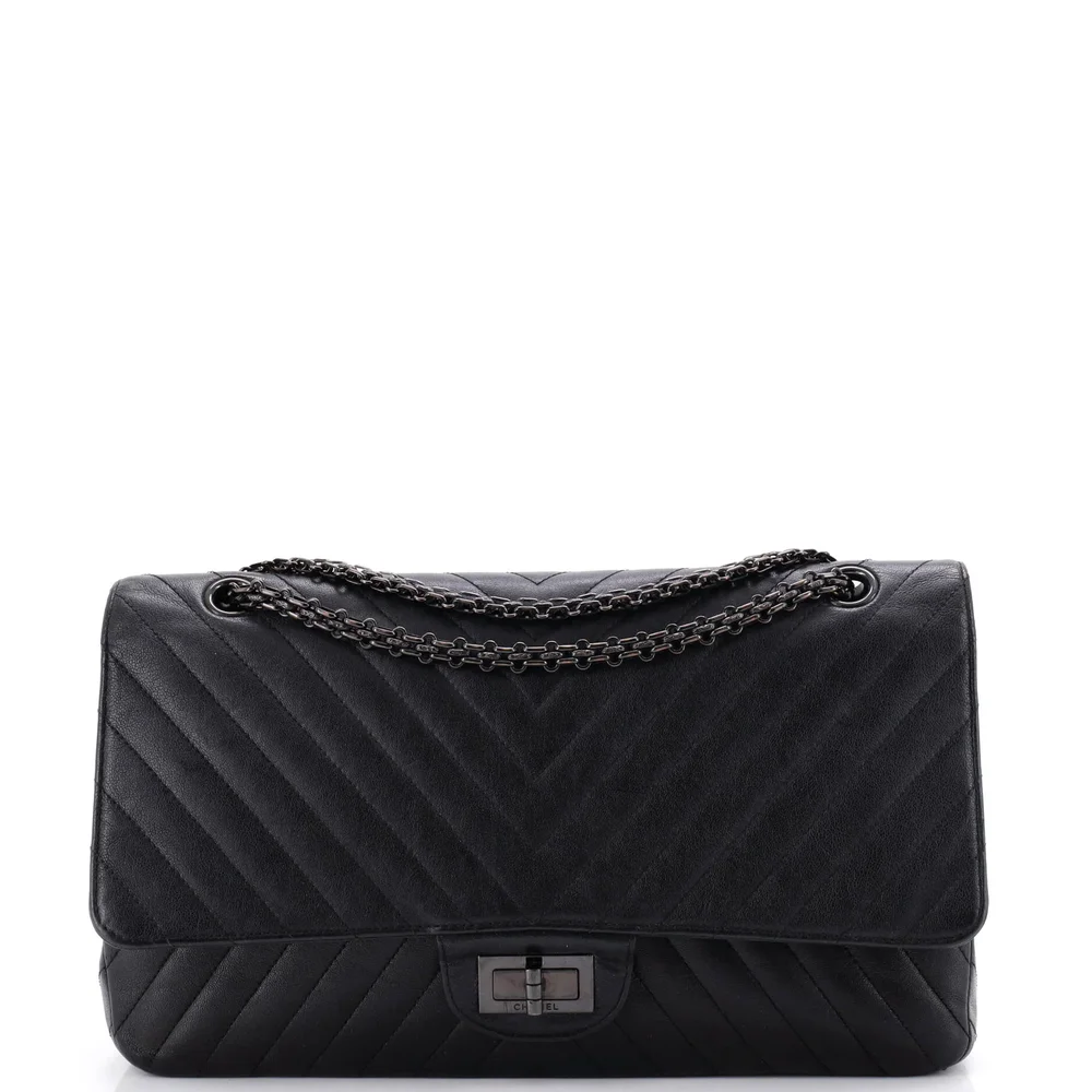Pre-Owned Chanel So Black Reissue 2.55 Flap Bag Chevron Sheepskin 227