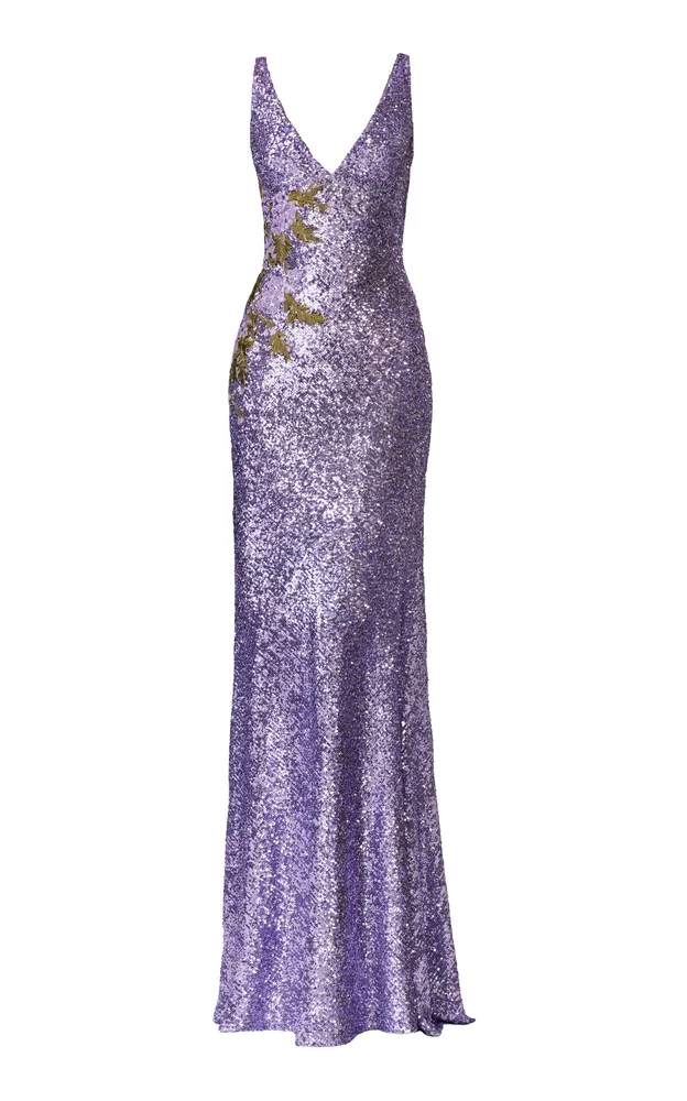 V-Neck Applique Sequined Gown