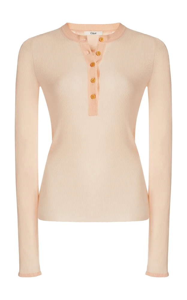 Fine-Knit Wool Henley Top
