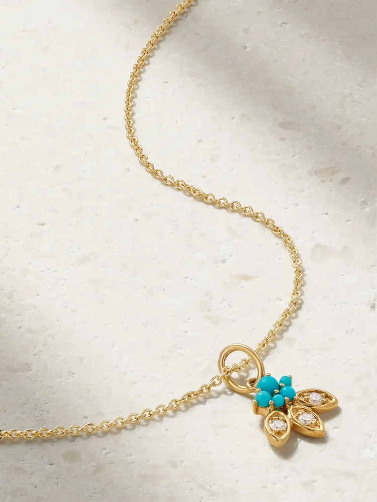 14-karat gold, turquoise and diamond necklace