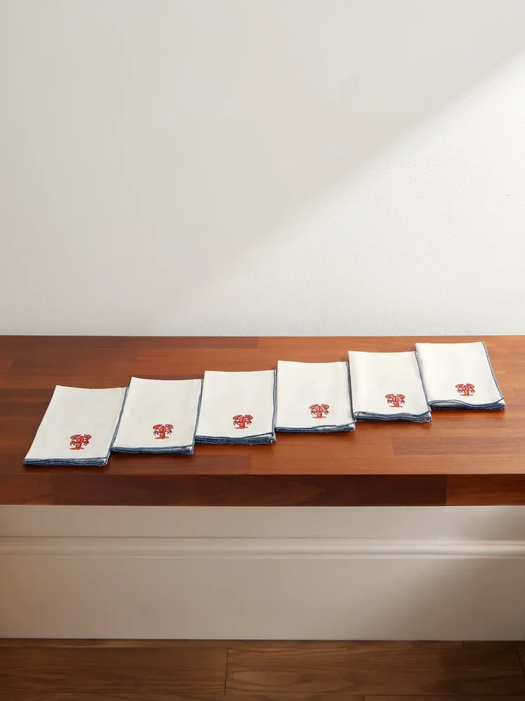 Vedura Set of Six Embroidered Cotton and Linen-Blend Napkins