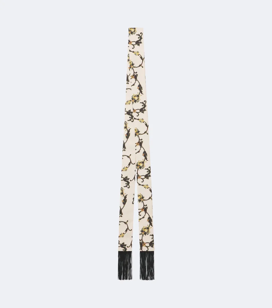 Printed fringed silk twill scarf