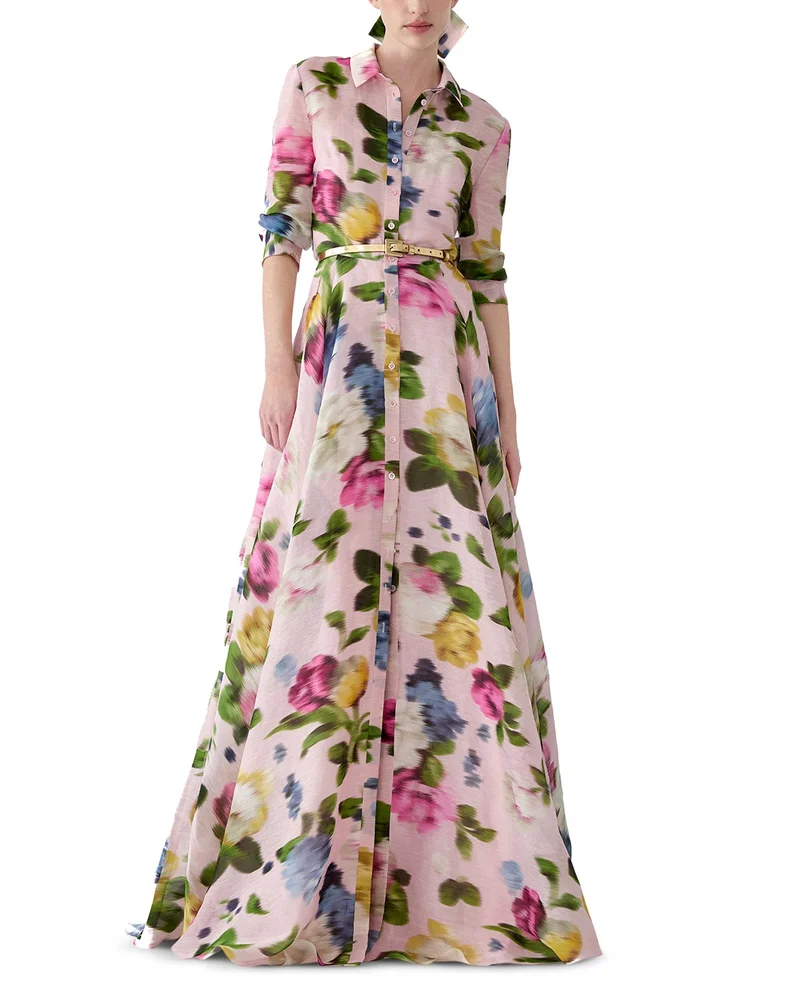 Linen Silk Printed Trench Gown