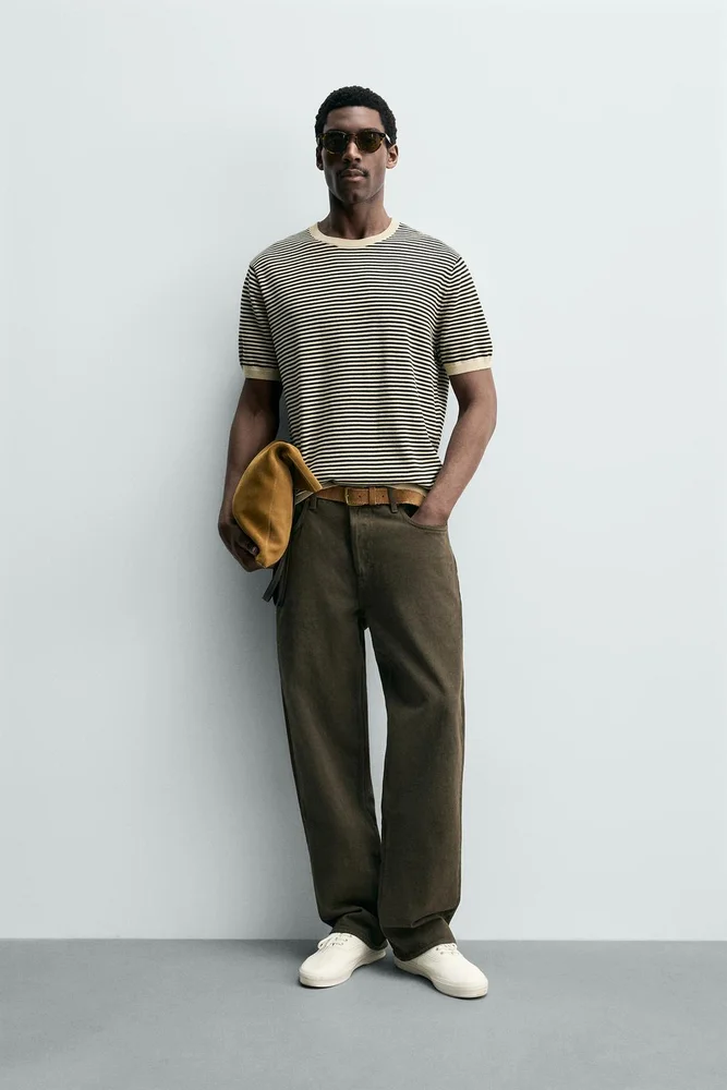 STRIPED COTTON LINEN KNIT T-SHIRT
