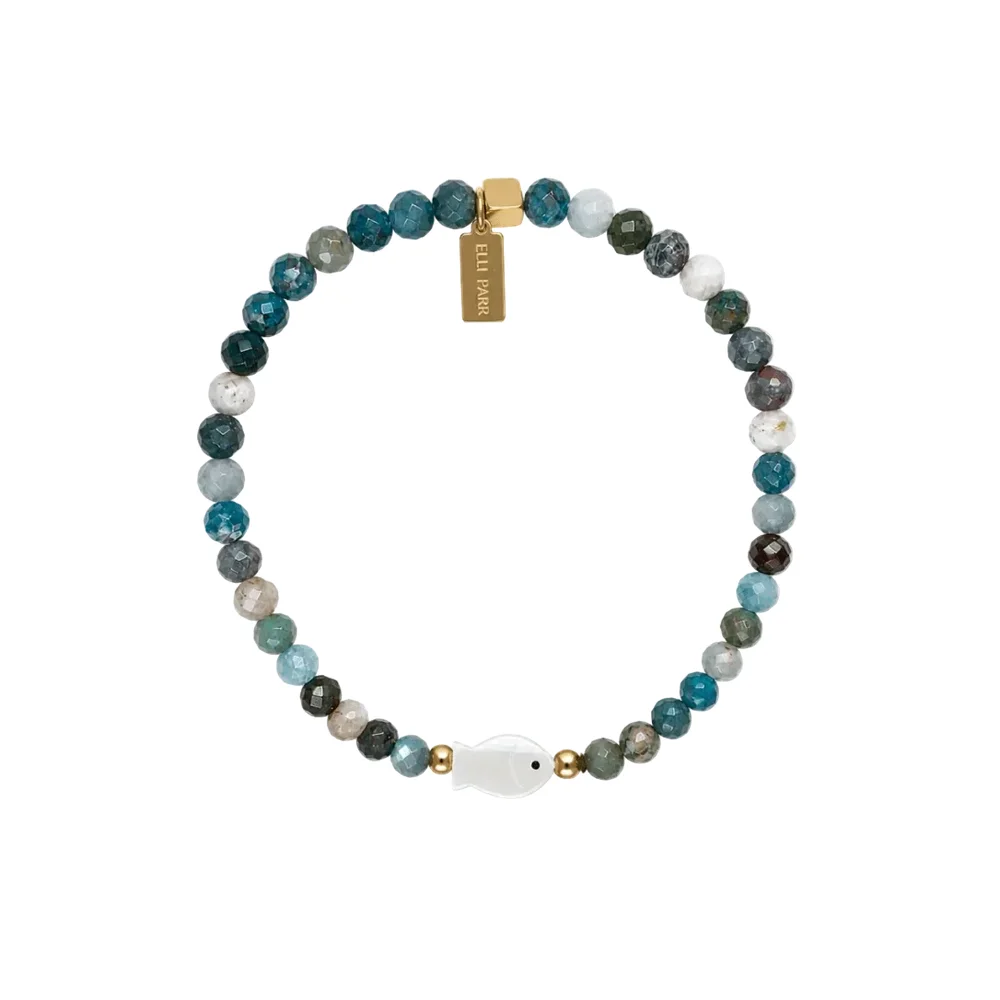 Blue Apatite Fish Charm Beaded Bracelet