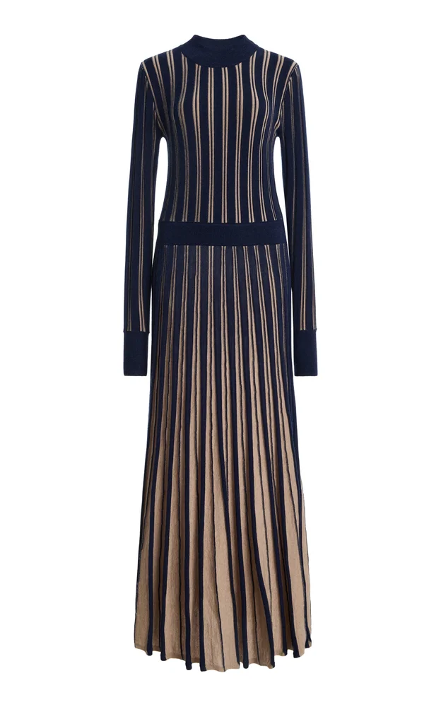 Mariella Pleated Wool Midi Dress