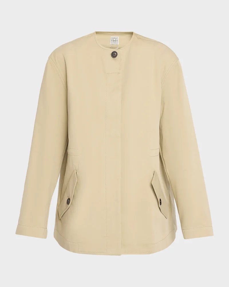 Single-Breasted Cotton Twill Collarless Jacket