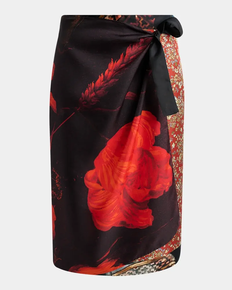 Scarfy Multi-Print Wrap Midi Skirt