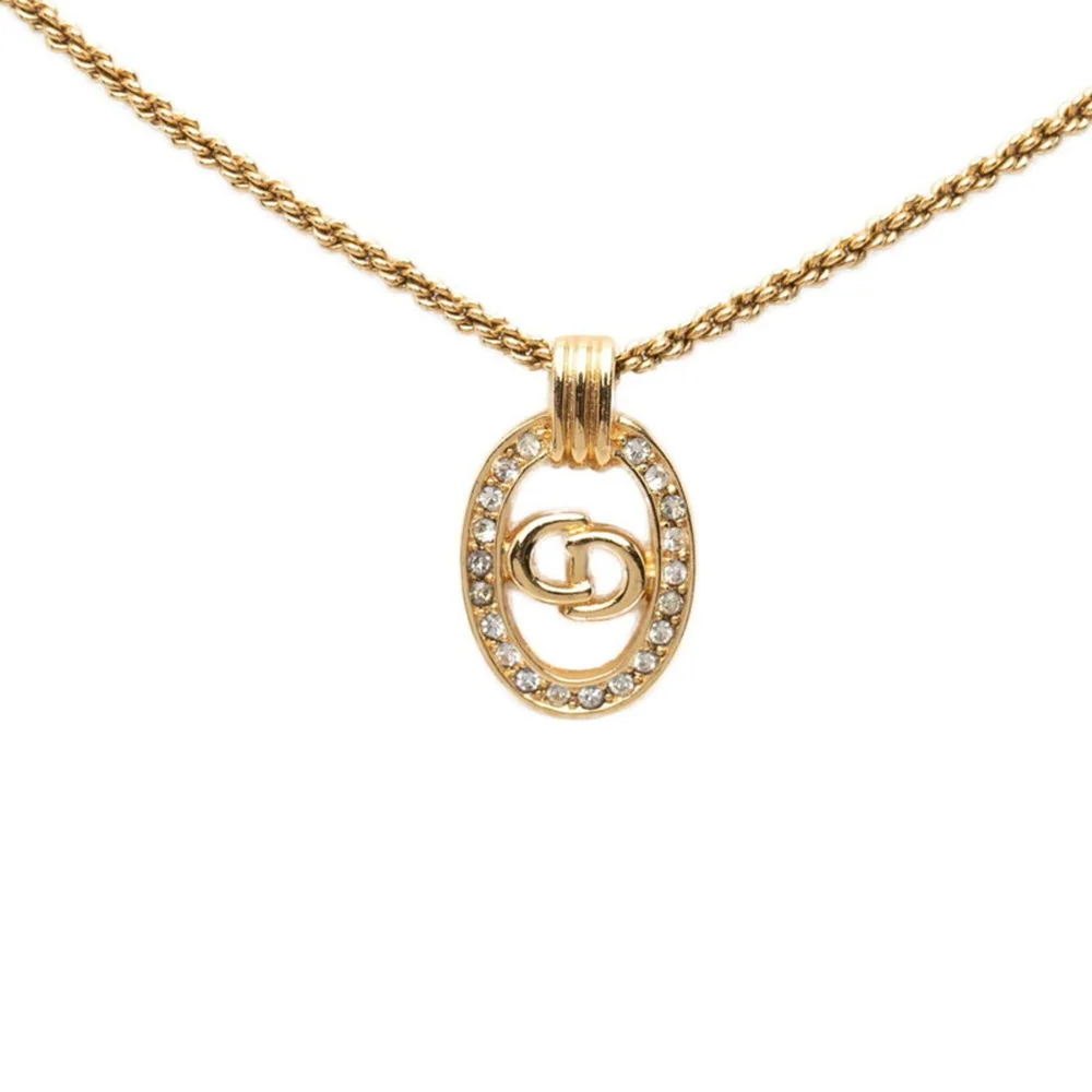Pre-Owned Circle Chain Pendant Necklace Gold Rhinestone