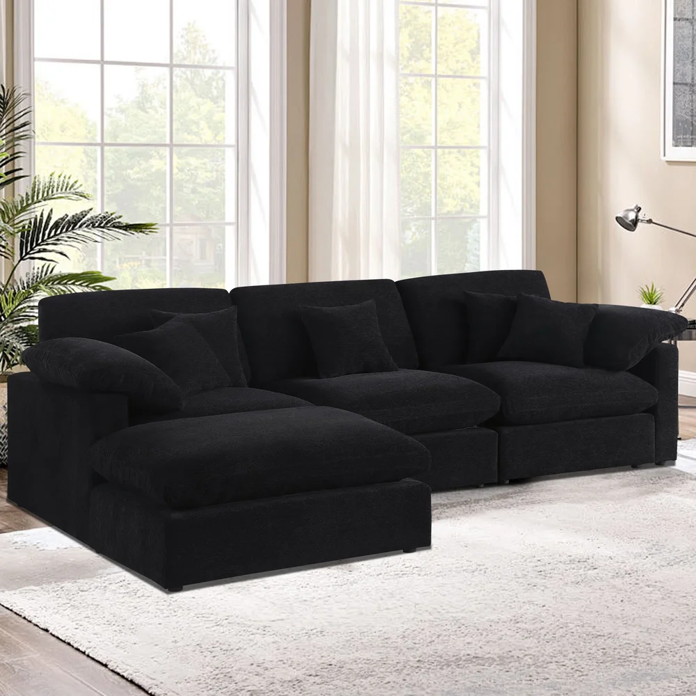 Fitz Luxurious Chenille Fabric 4-Piece Modular Sectional Sofa with Ottoman
