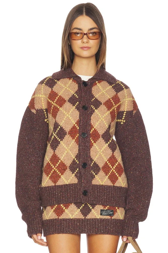 Knit Argyle Intarsia Cardigan