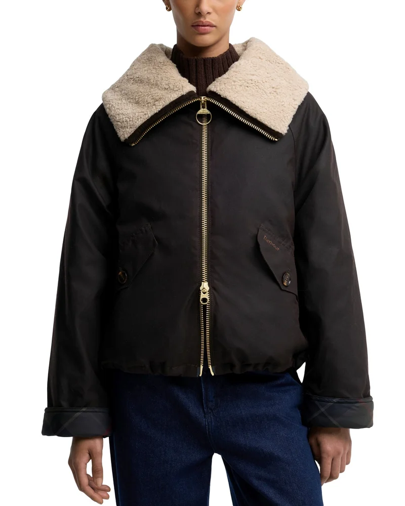 Mary Faux Fur Collar Waxed Cotton Jacket