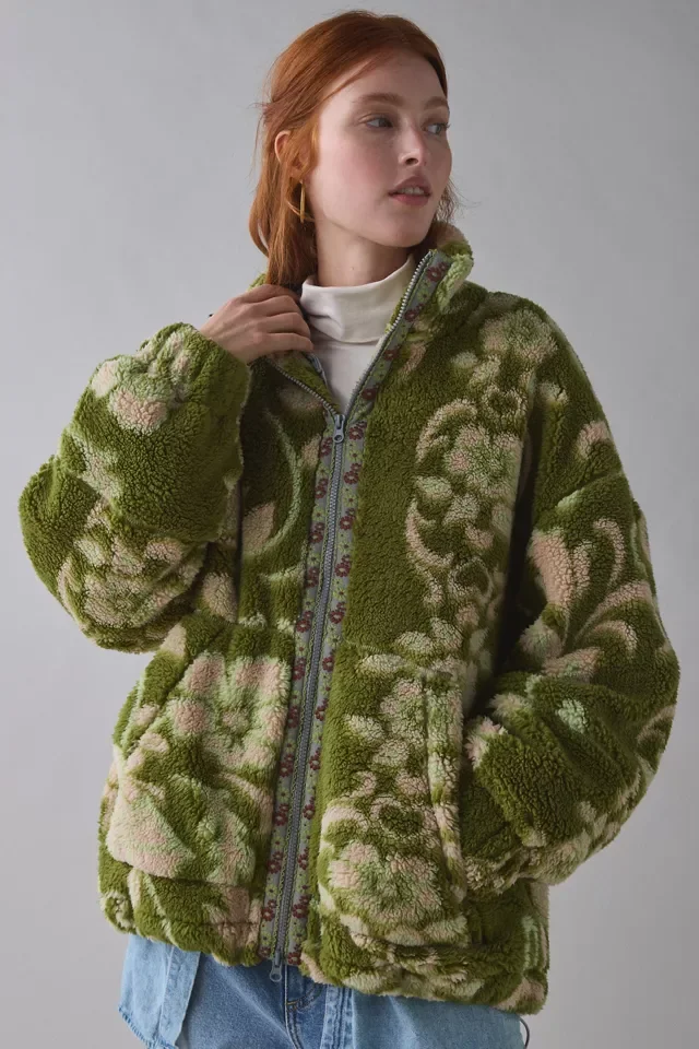 Urban Outfitters BDG Mae Printed Piled Fleece Zip-Up Jacket