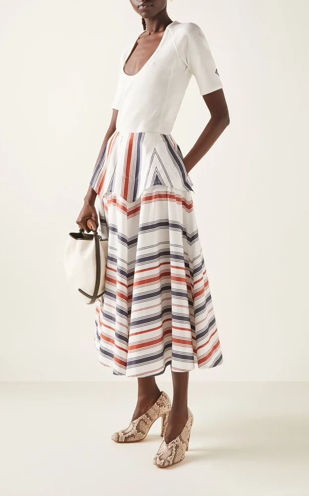 Drop-Waist Cotton-Linen Midi Skirt