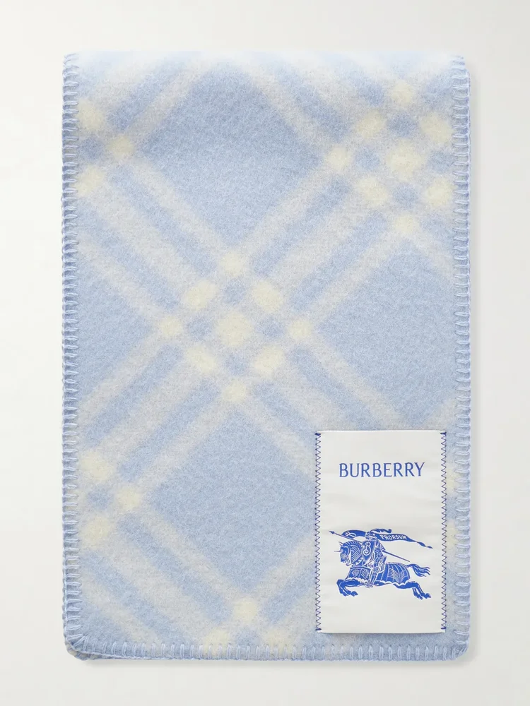 Logo-appliquéd checked wool scarf